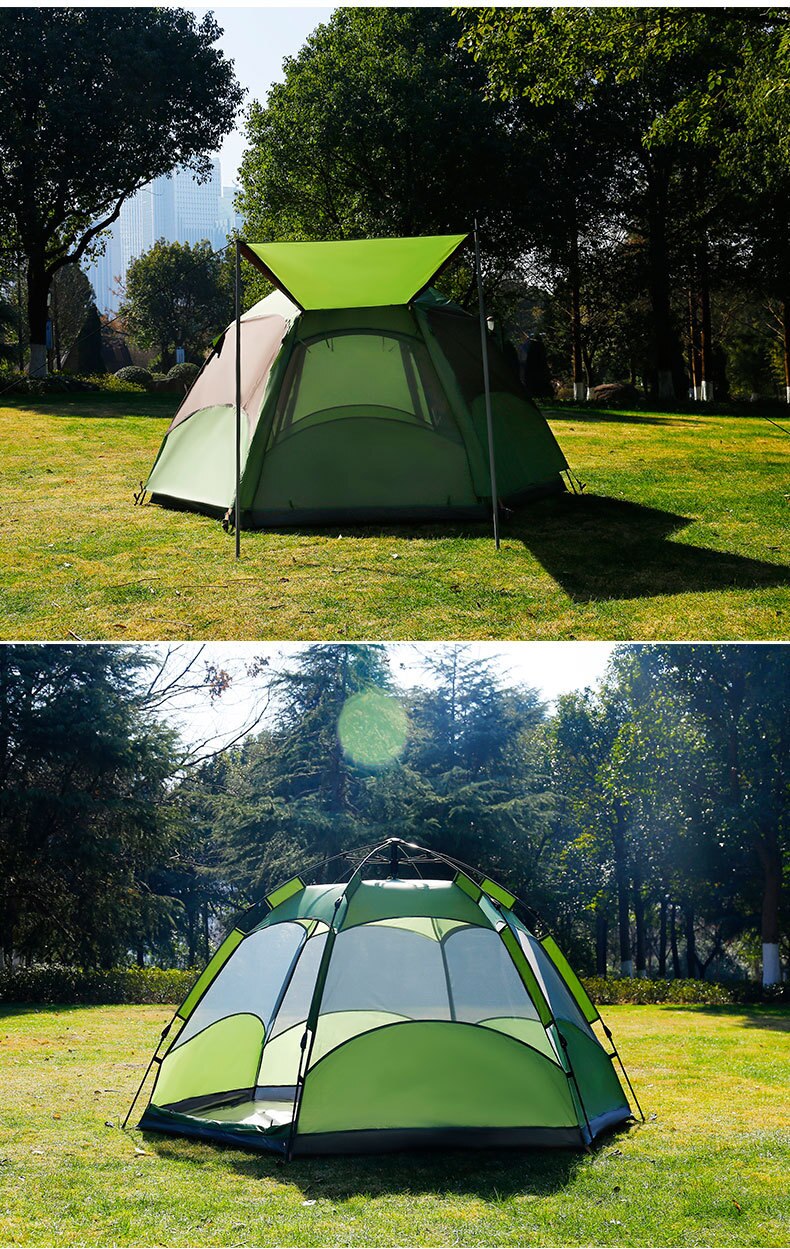 Cheap Goat Tents Outdoor Camping Climbing 3 5 People Automatic Quick Open Hexagonal Tent Double Layer Thickened Rainproof Ventilate Hall Design   